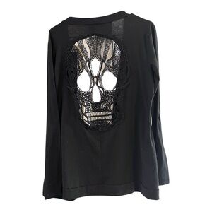 Black Lace Skull Detail Women's Top